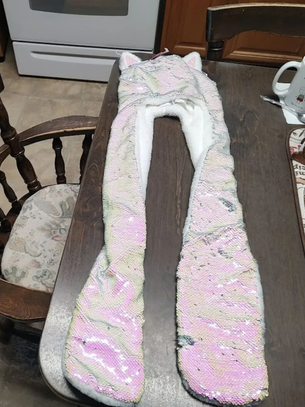 New Children's Place Cat Reversible Sequin Pink Silver Attached Hat Scarf L/XL